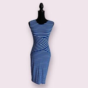 Viwenni Blue and White Stripped Stretchy Dress Sz S